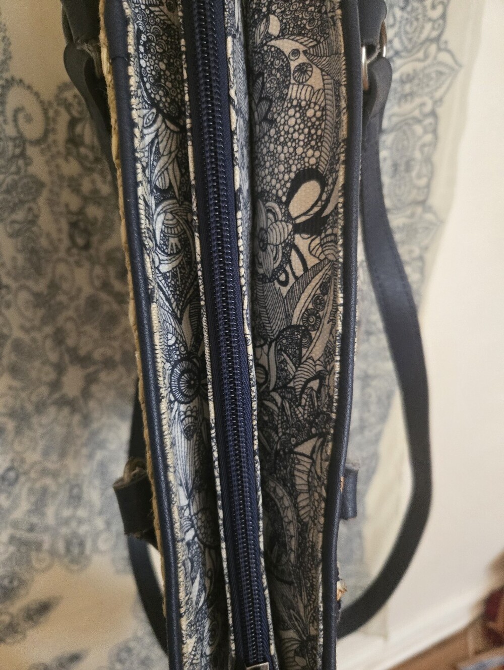 Sakroots Navy Floral Woven Straw Raffia Tote Bag w/ Matching Wristlet Boho Purse - Picture 14 of 15